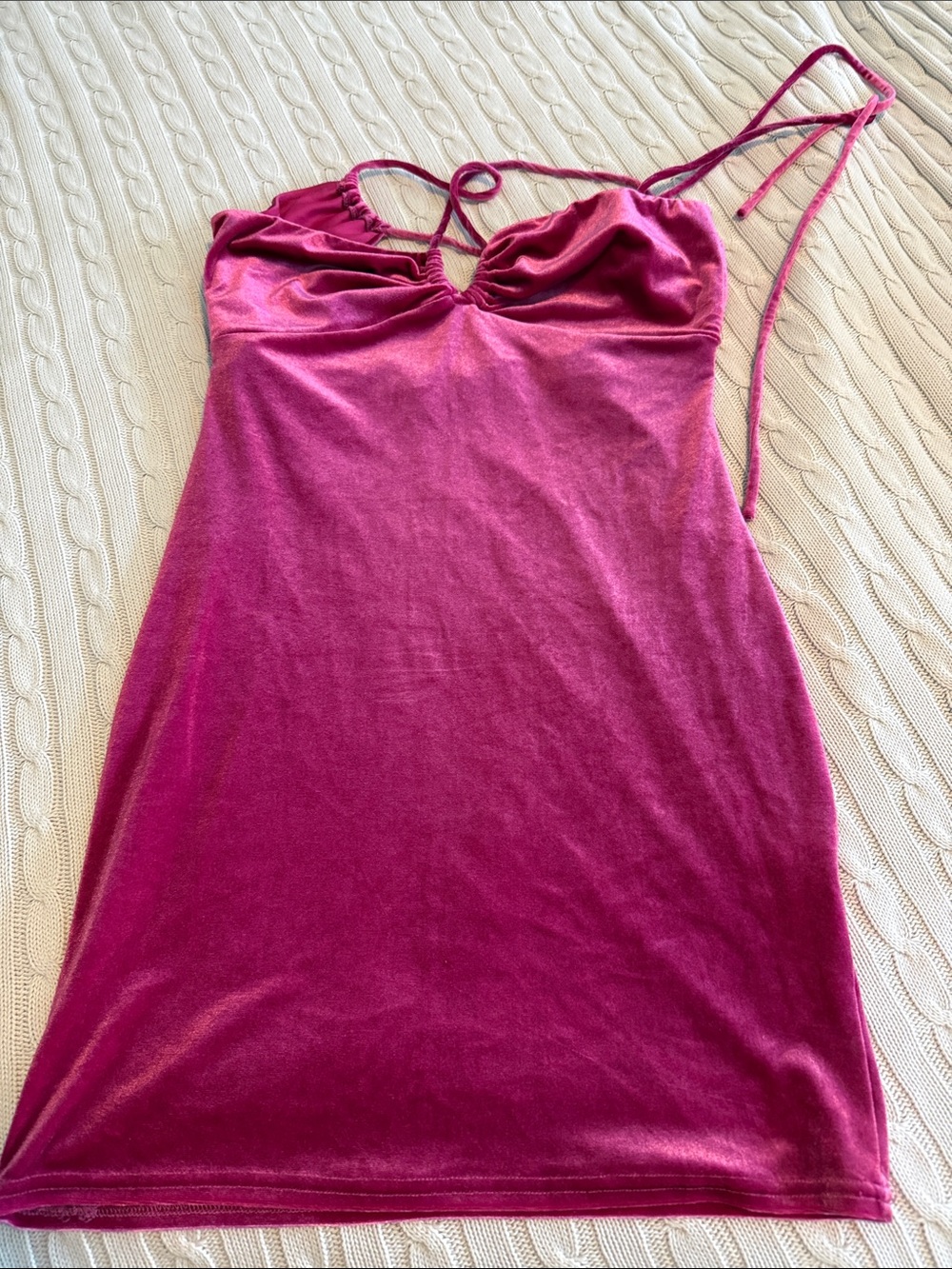 Magenta Velvet Slip Dress with Tie Straps